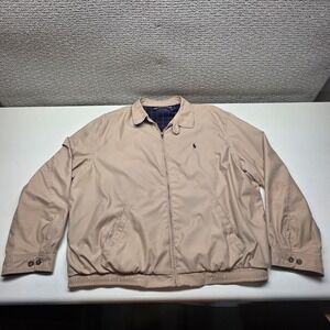 Polo Ralph Lauren Mens XXL Tan Harrington Jacket Windbreaker Plaid Lined Khaki